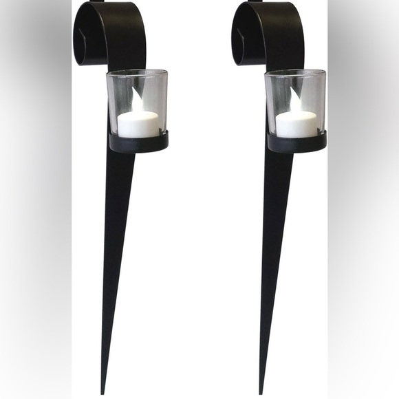 Multistore 2002 set of 2 Black Metal Wall Sconces Candle Holders, Glass Inserts. - Picture 1 of 11